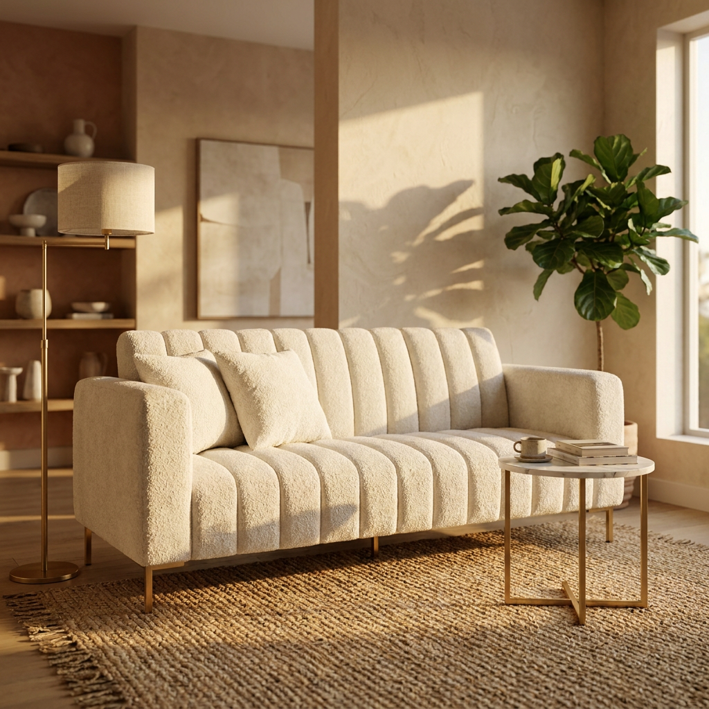 3 Seater Boucle Sofa 200 cm with Gold Legs