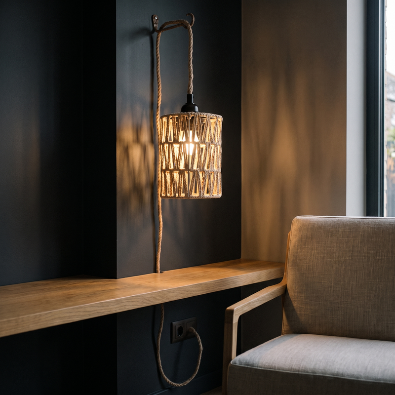Woven Rattan Plug-In Pendant Light - lifestyle