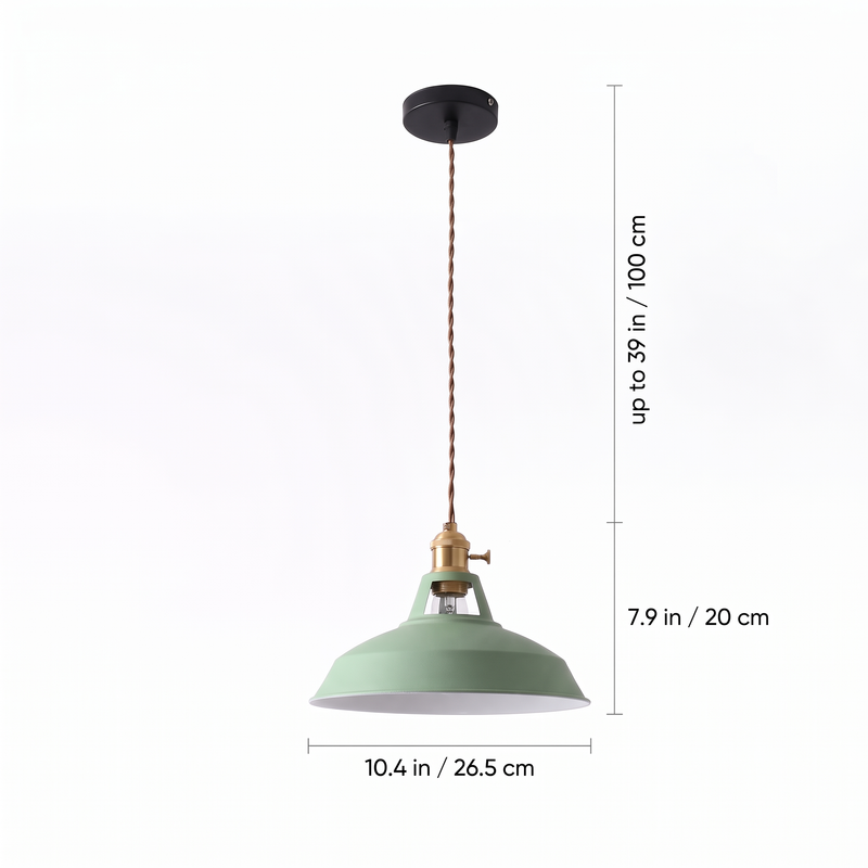 Colorful Barn Pendant Light dimensions: 10.4 in shade, 7.9 in tall, cord up to 39 in