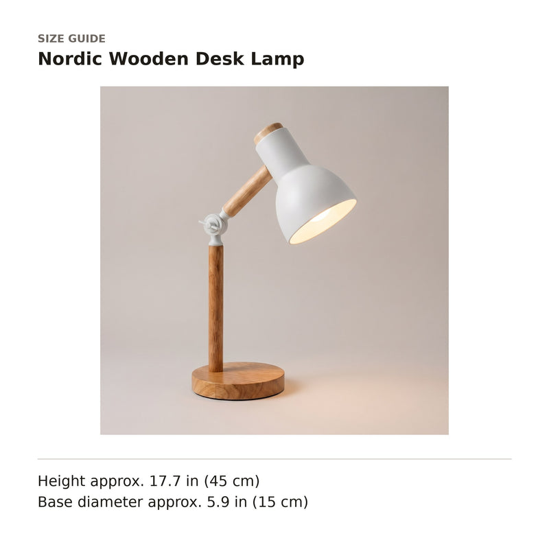 Nordic Wooden Desk Lamp size guide with dimensions
