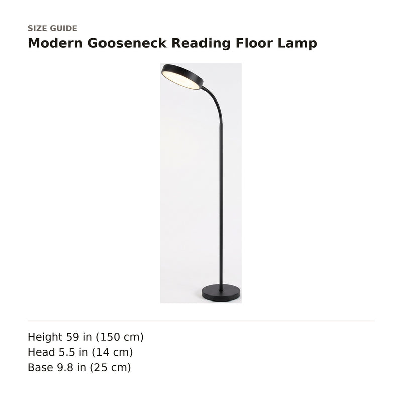 Modern Gooseneck Reading Floor Lamp size guide with dimensions