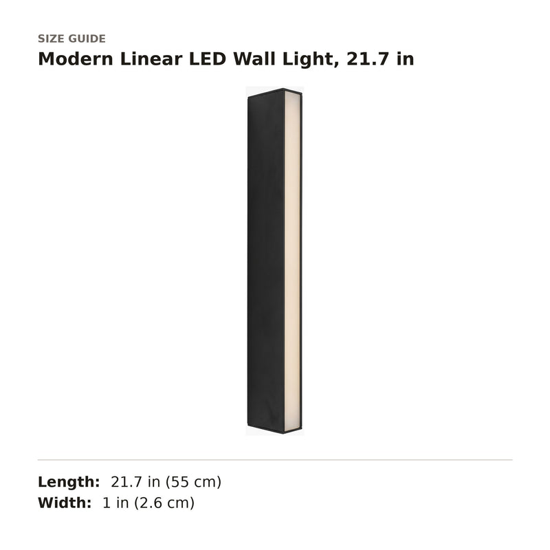 Modern Linear LED Wall Light, 21.7 in size guide with dimensions