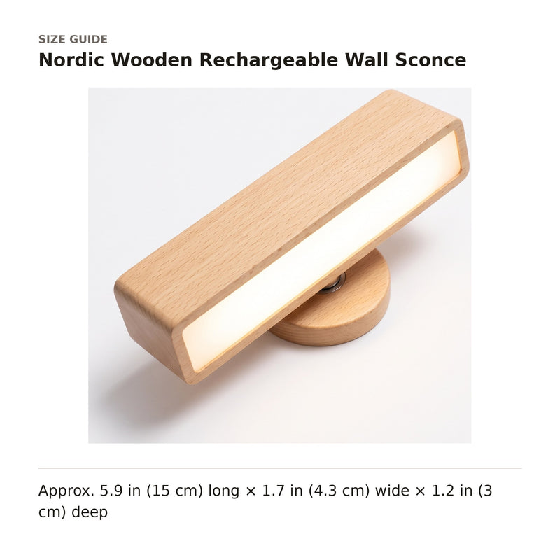 Nordic Wooden Rechargeable Wall Sconce size guide with dimensions