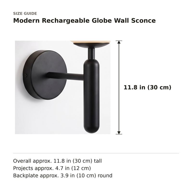 Modern Rechargeable Globe Wall Sconce size guide with dimensions