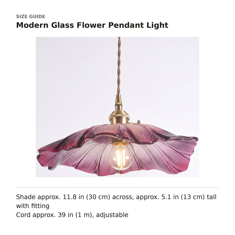 Modern Glass Flower Pendant Light size guide with dimensions