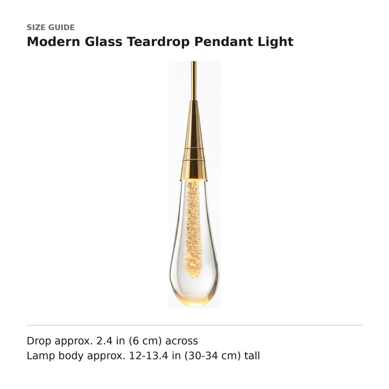 Modern Glass Teardrop Pendant Light size guide with dimensions