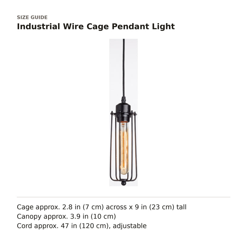 Industrial Wire Cage Pendant Light size guide with dimensions