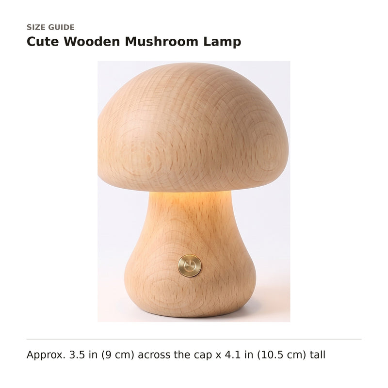 Cute Wooden Mushroom Lamp size guide with dimensions