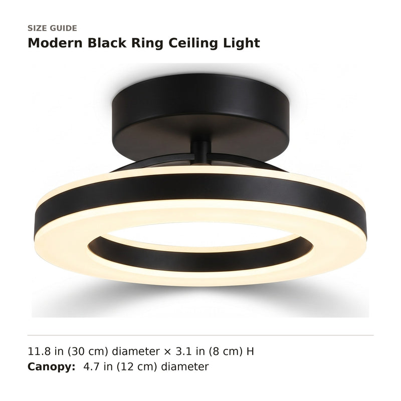 Modern Black Ring Ceiling Light size guide with dimensions