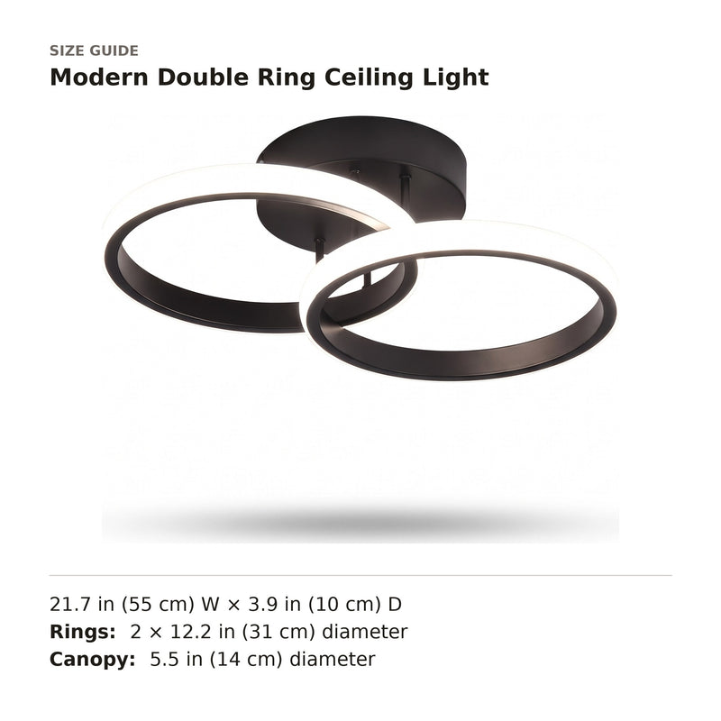 Modern Double Ring Ceiling Light size guide with dimensions