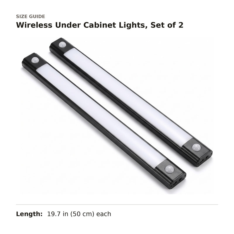 Wireless Under Cabinet Lights, Set of 2 size guide with dimensions