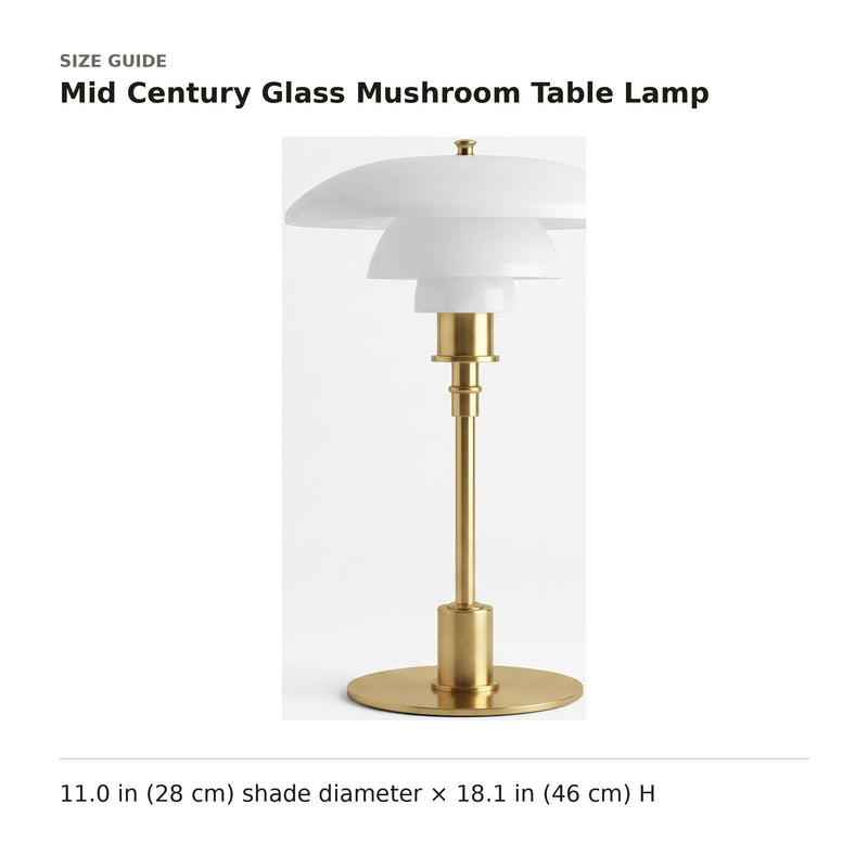 Mid Century Glass Mushroom Table Lamp size guide with dimensions