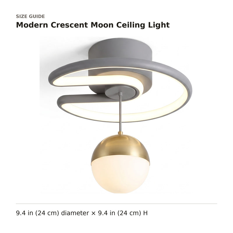 Modern Crescent Moon Ceiling Light size guide with dimensions