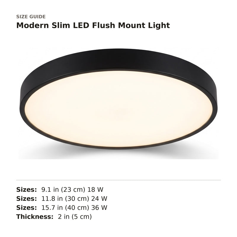Modern Slim LED Flush Mount Light size guide with dimensions