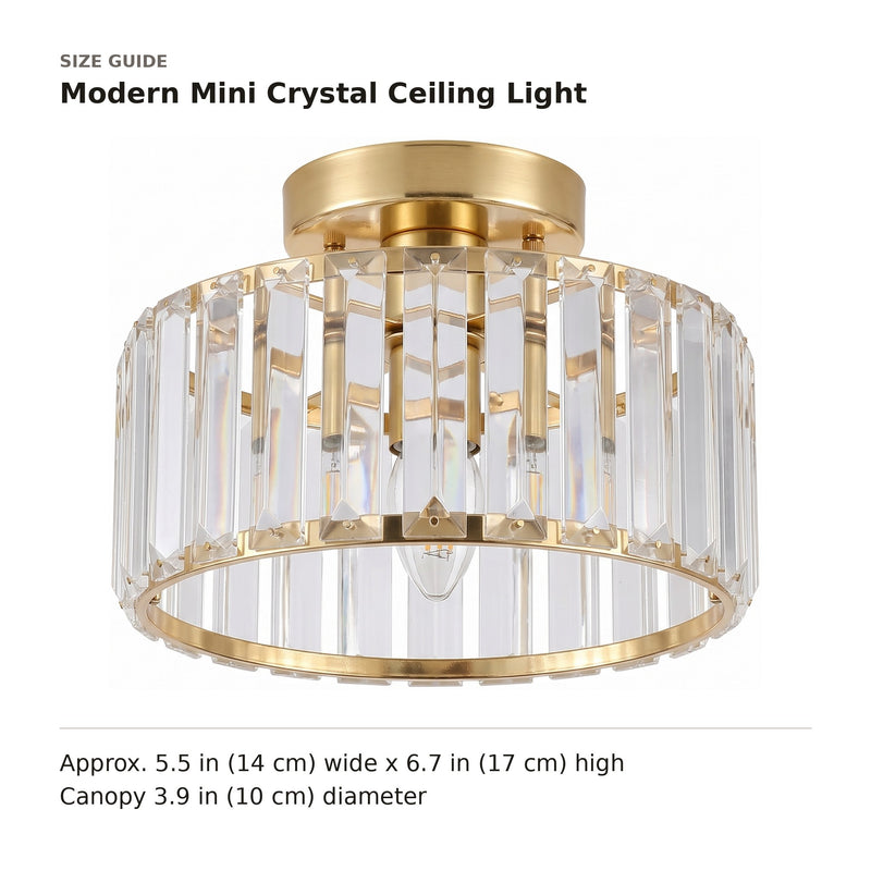 Modern Mini Crystal Ceiling Light size guide with dimensions