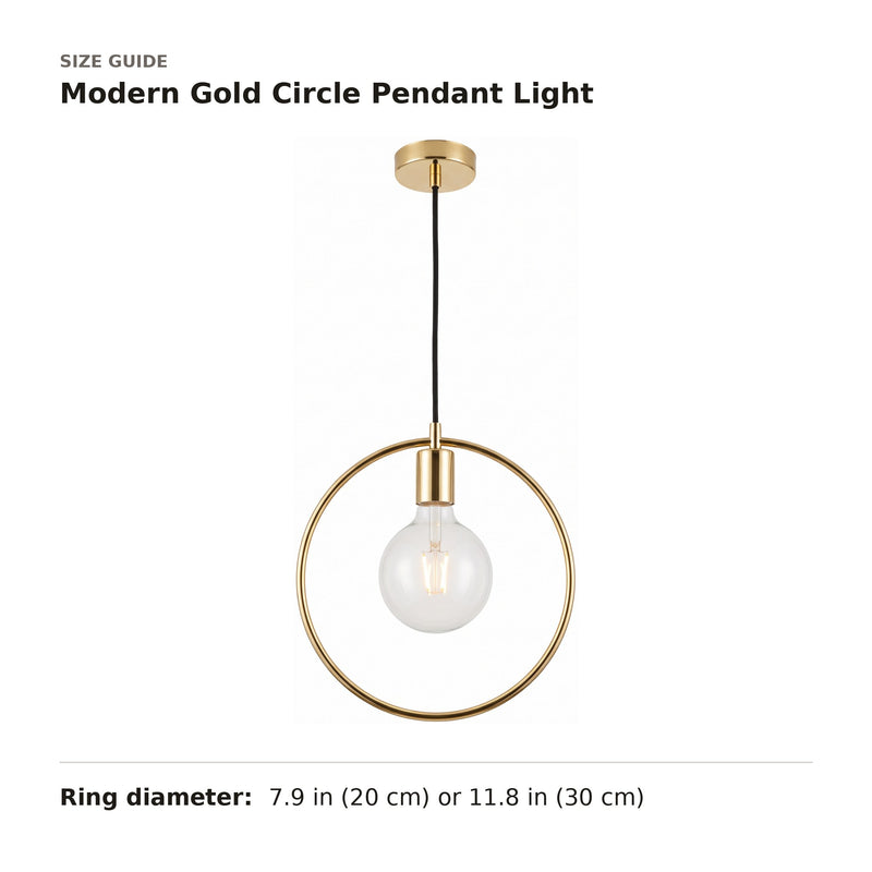 Modern Gold Circle Pendant Light size guide with dimensions