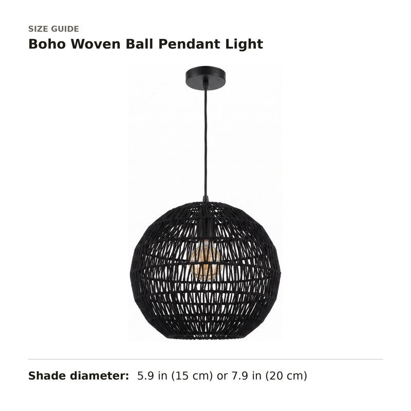 Boho Woven Ball Pendant Light size guide with dimensions