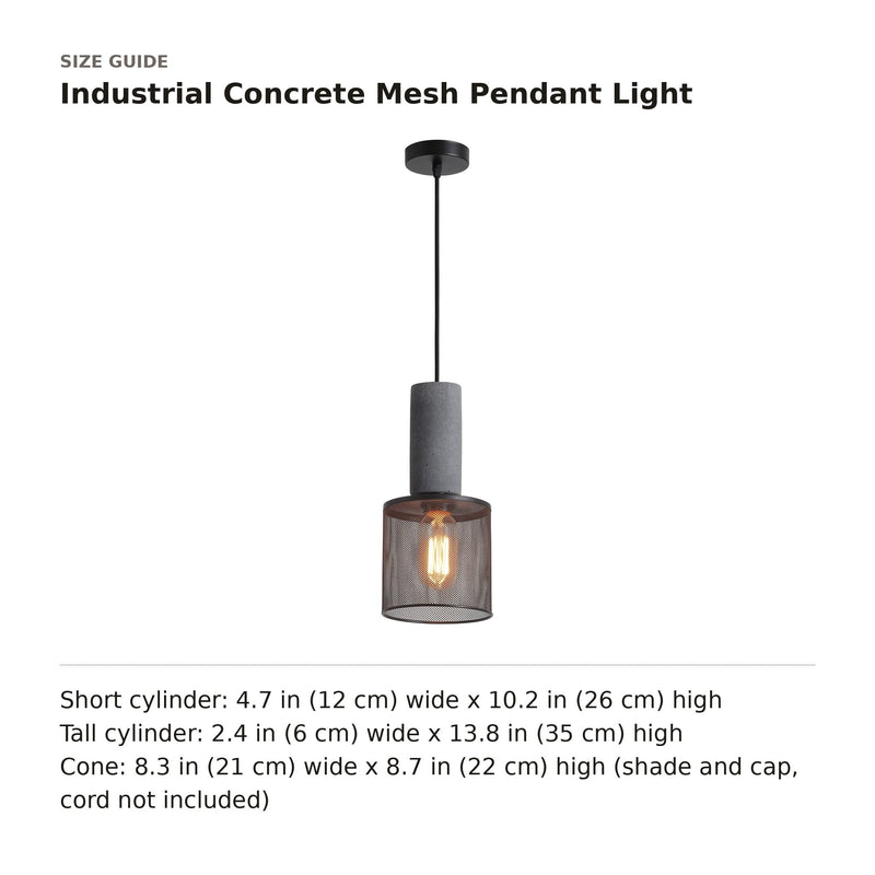 Industrial Concrete Mesh Pendant Light size guide with dimensions