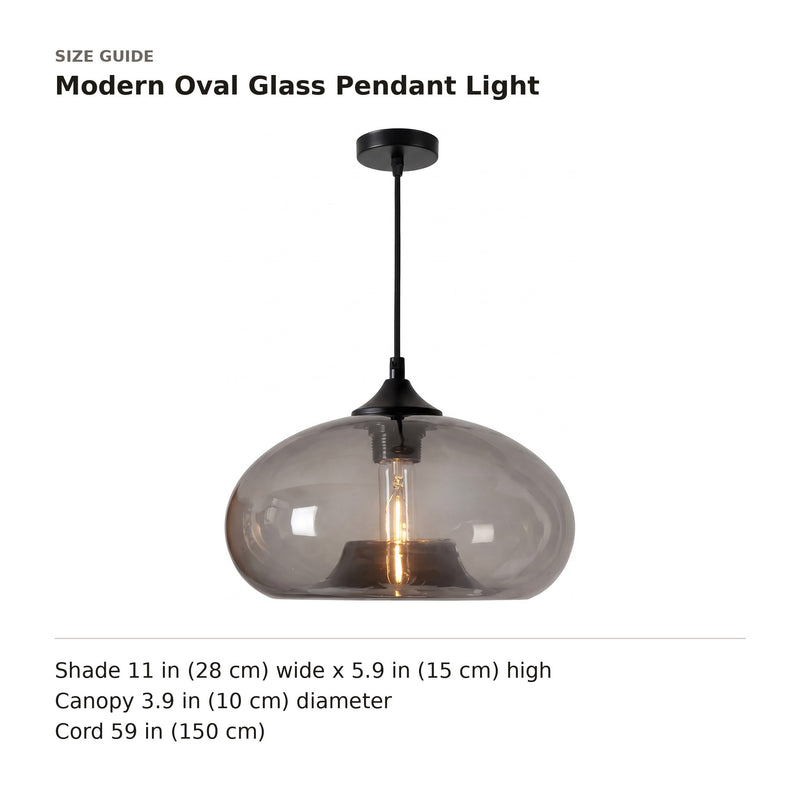 Modern Oval Glass Pendant Light size guide with dimensions