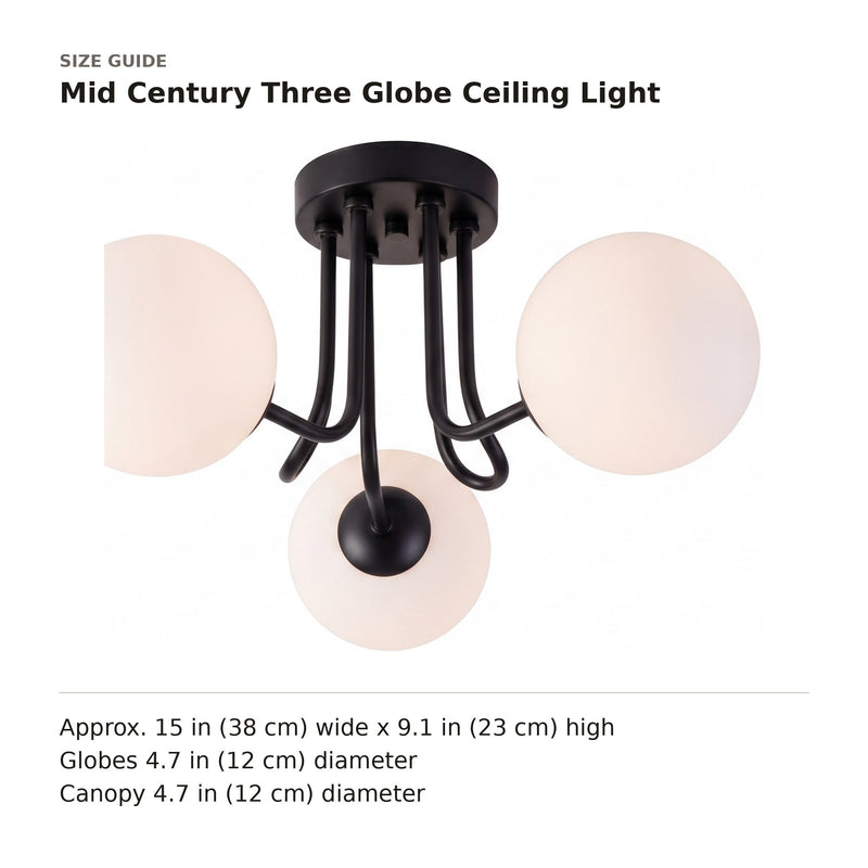 Mid Century Three Globe Ceiling Light size guide with dimensions