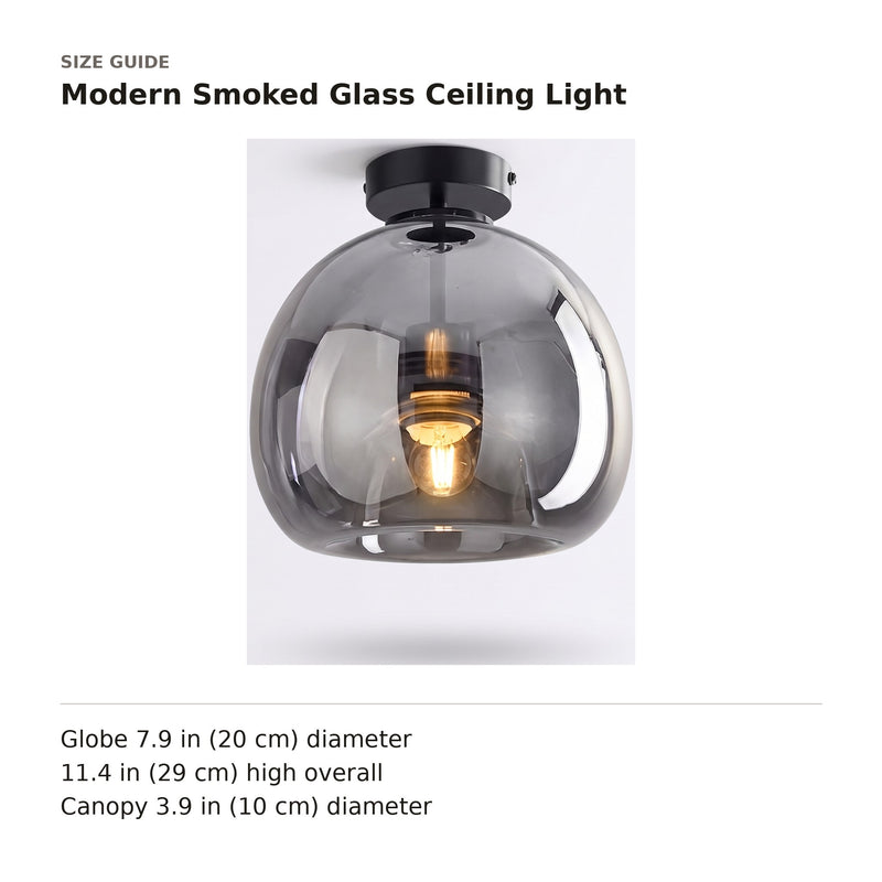 Modern Smoked Glass Ceiling Light size guide with dimensions