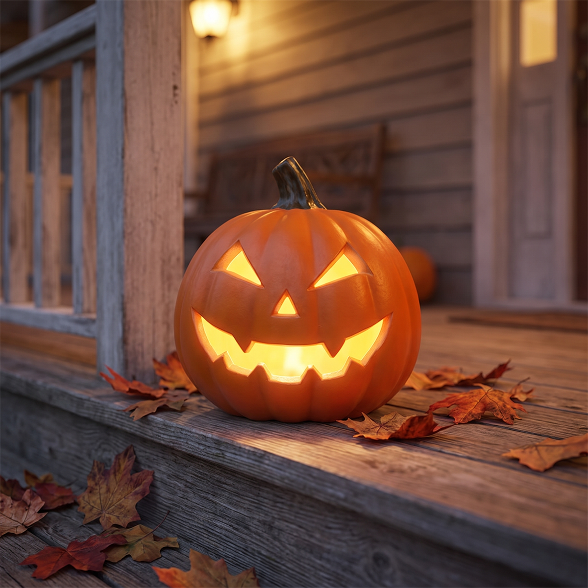 Halloween lighting collection - light-up jack-o-lantern on a porch step