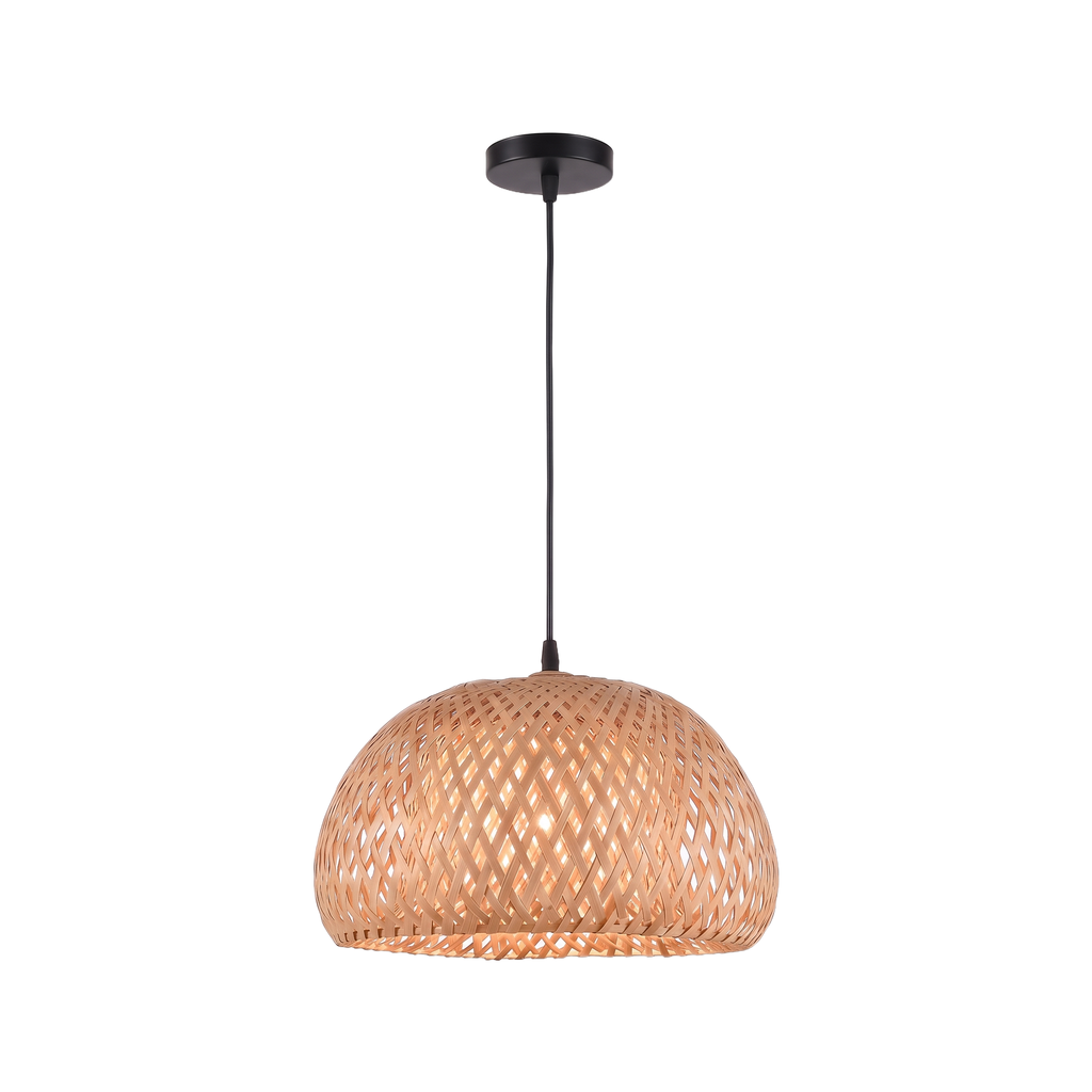 Woven Bamboo Dome Pendant Light on a white background