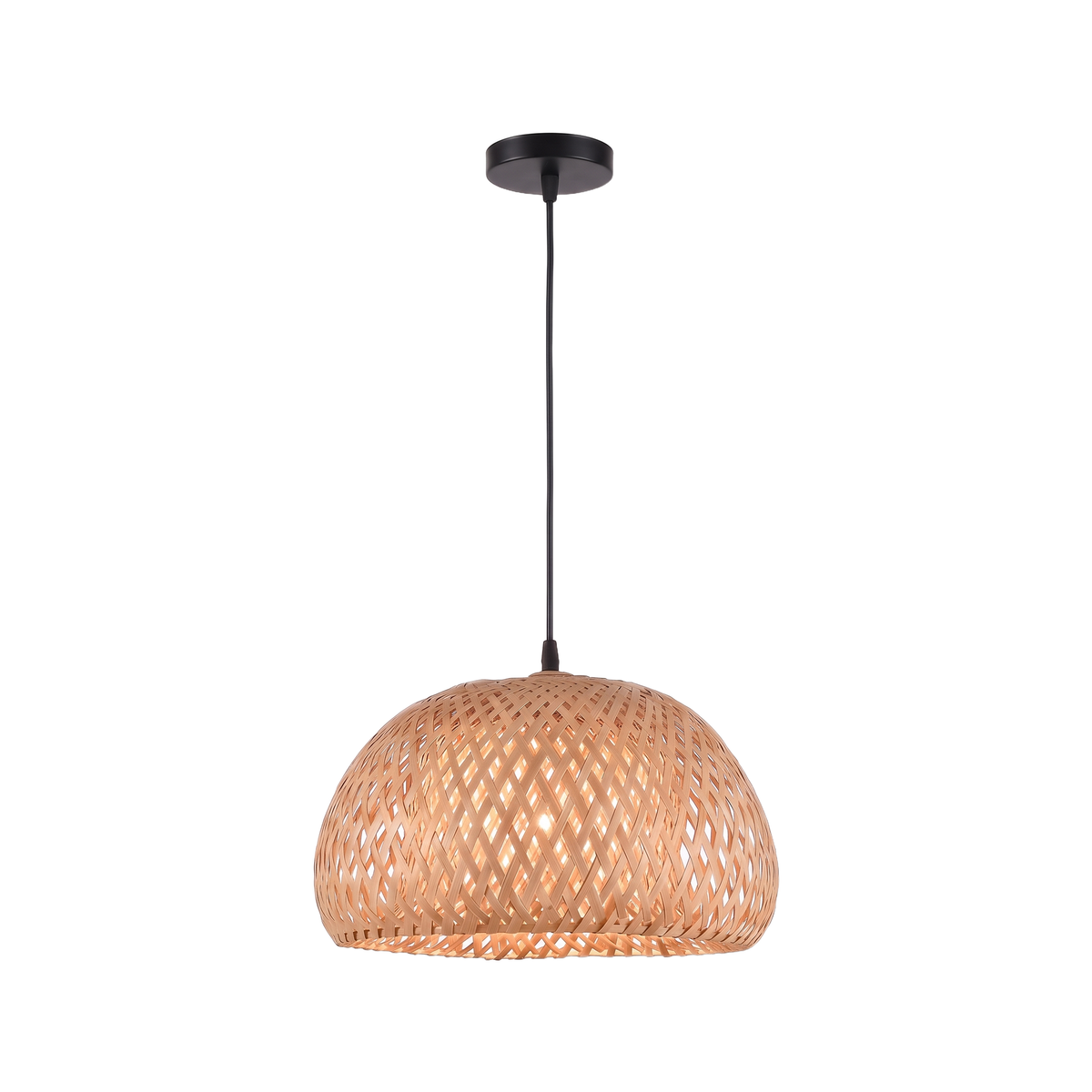 Woven Bamboo Dome Pendant Light on a white background