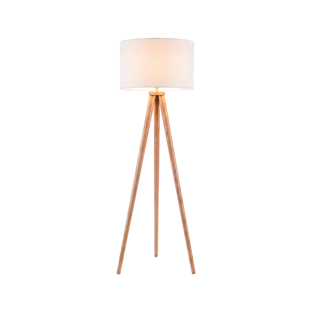 Wooden Tripod Floor Lamp on a white background