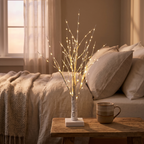 Birch tree light - Birch Tree Lamp on a bedside table beside a mug for scale