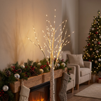 Birch tree light - Birch Tree Lamp on a holiday mantel