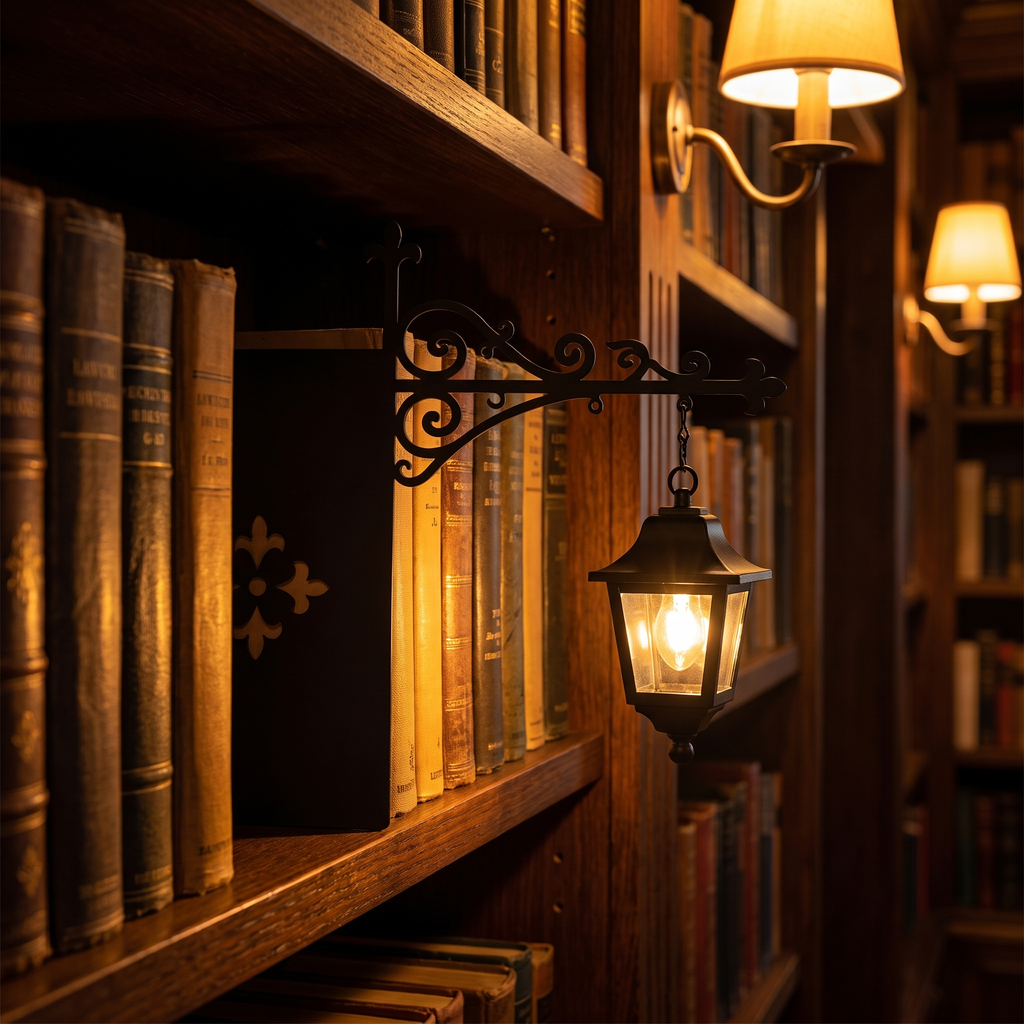 Bookshelf light - Bookshelf Lantern Light between books on a bookshelf