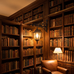 Bookshelf light - Bookshelf Lantern Light glowing in a home library