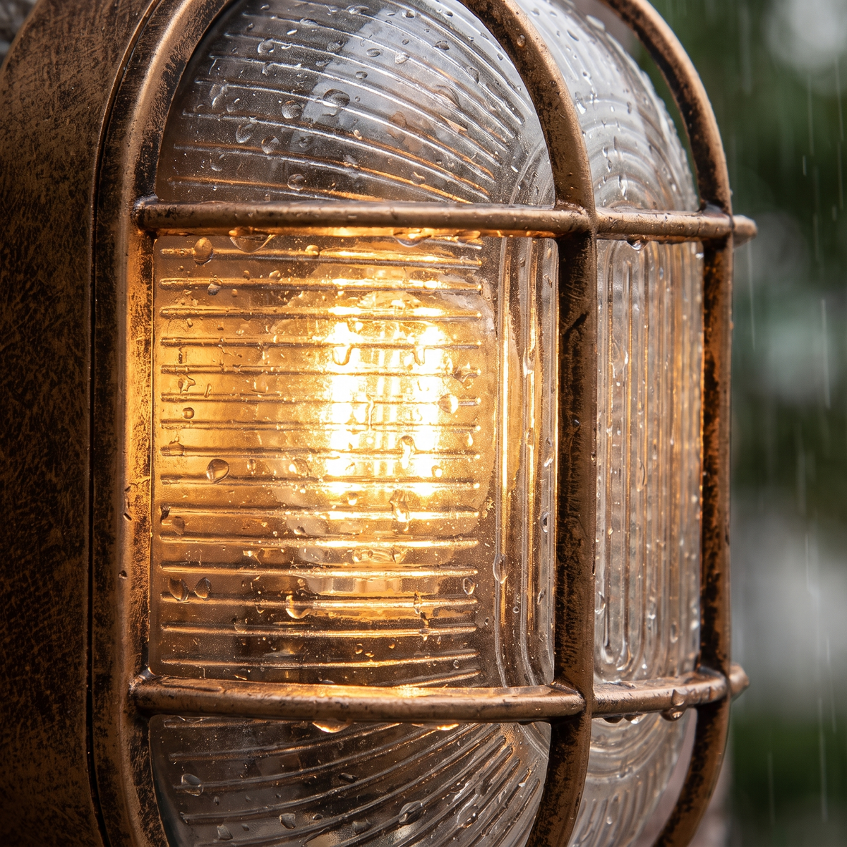 Outdoor wall light - Retro Caged Bulkhead Outdoor Wall Light close-up of the caged glass