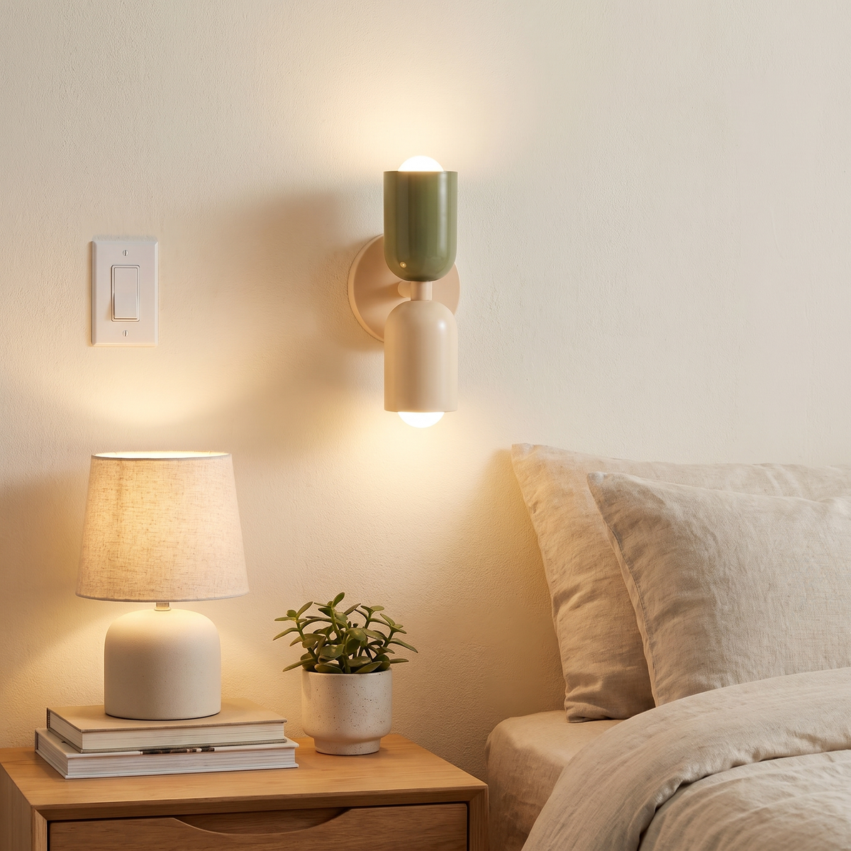 Wall lamp for bedroom - Colorful Up Down Wall Lamp beside a bedroom bed