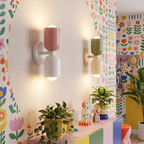 Wall lamp for bedroom - Colorful Up Down Wall Lamp in a pair on patterned wallpaper