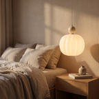 Pendant light - Cream Pumpkin Pendant Light beside a bed