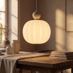 Pendant light - Cream Pumpkin Pendant Light close-up of the ribbed globe