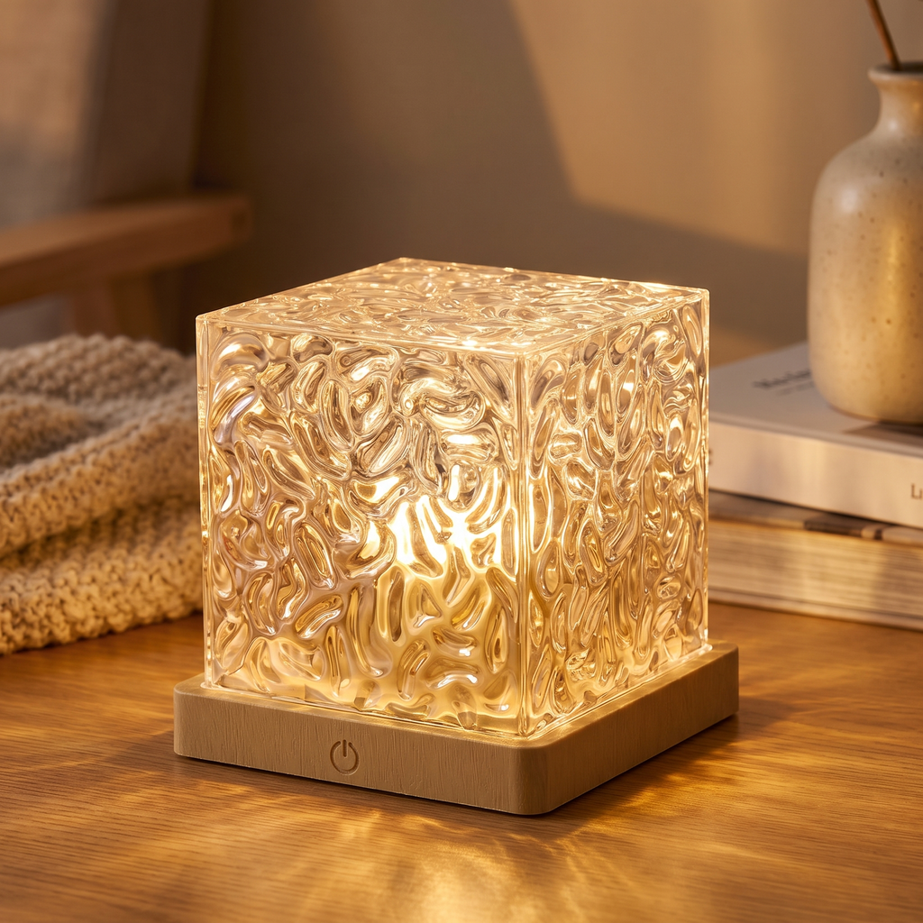Ocean wave projector lamp - Crystal Cube Ocean Wave Lamp close-up of the textured crystal cube