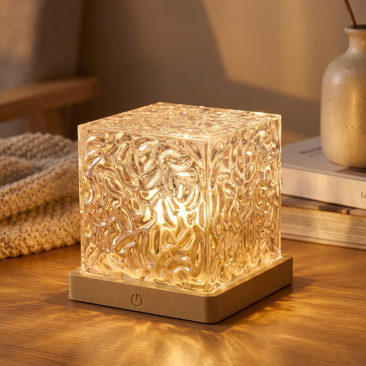 Ocean wave projector lamp - Crystal Cube Ocean Wave Lamp close-up of the textured crystal cube