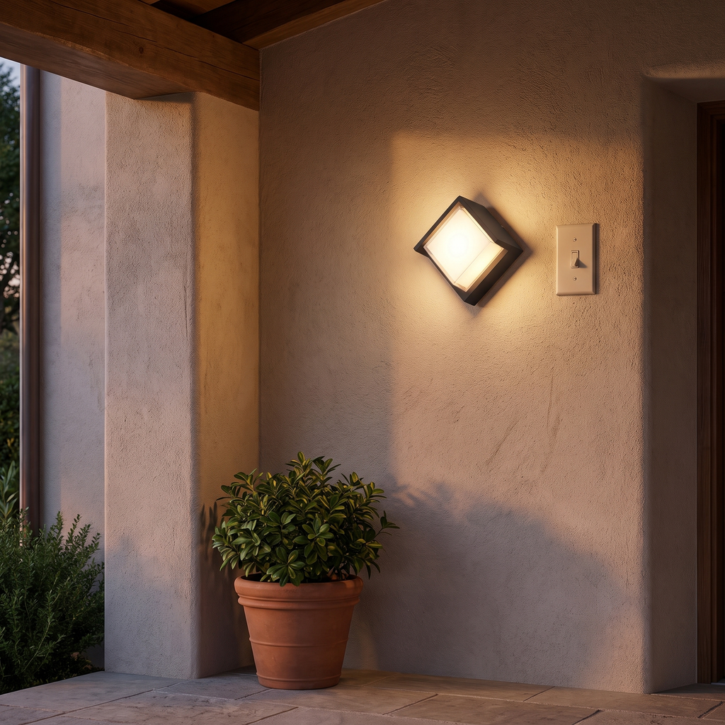 Outdoor wall light - Diamond Outdoor Wall Light next to a light switch for scale