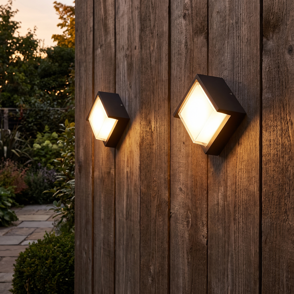 Outdoor wall light - Diamond Outdoor Wall Light in a pair on a garden fence