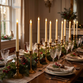 Flameless taper candles - Flameless LED Taper Candles, Set of 12 on a festive dinner table