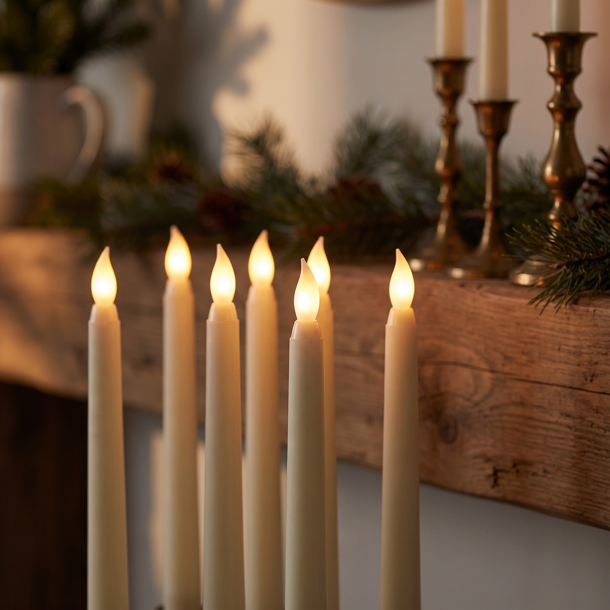 Flameless taper candles - Flameless LED Taper Candles, Set of 12 close-up of the flickering tips