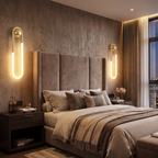 Gold wall sconce - Gold Loop LED Wall Sconce in a pair either side of a headboard
