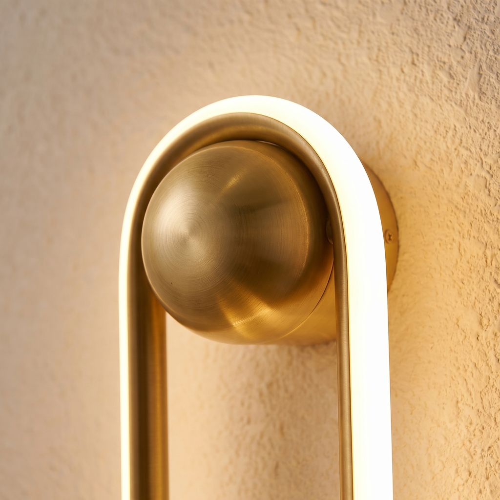 Gold wall sconce - Gold Loop LED Wall Sconce close-up of the gold cap and LED loop