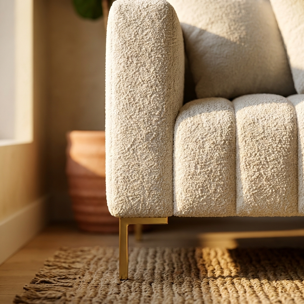 3 Seater Boucle Sofa 200 cm with Gold Legs