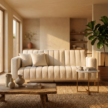 3 Seater Boucle Sofa 200 cm with Gold Legs