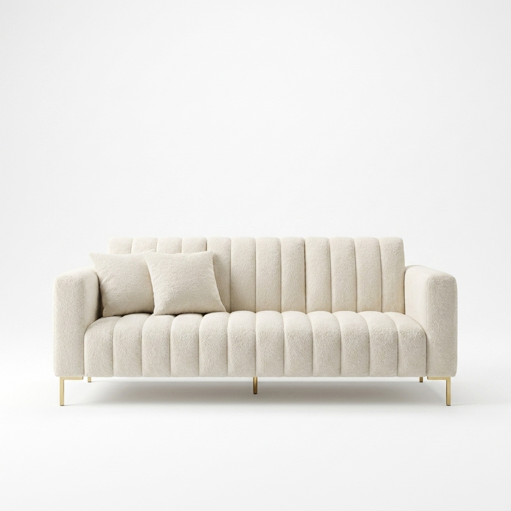 3 Seater Boucle Sofa 200 cm with Gold Legs