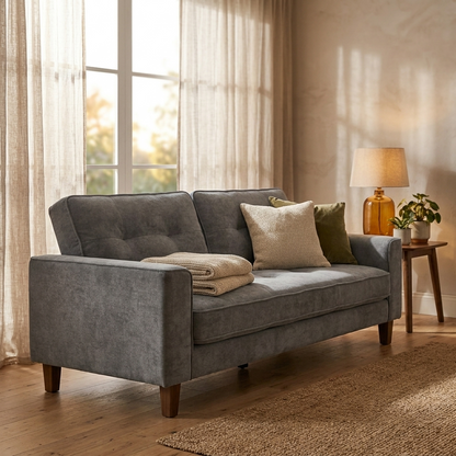 3 Seater Sofa Bed 205 cm - Grey Chenille Velvet
